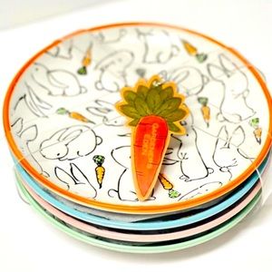 Easter Bouncing Bunny Rabbits Set of Four Spring Appetizer Dessert Plates 6”